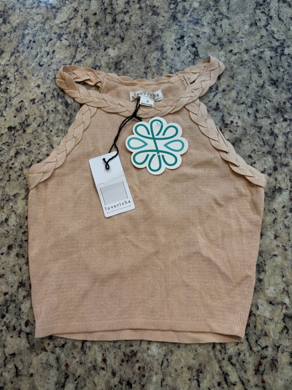 Love Riche Beige Braided Halter Crop Top